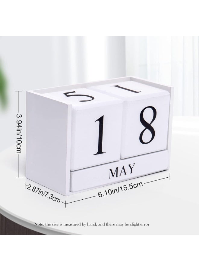 Perpetual Calendar Wooden Block Calendar for Office Desk Calendar Plank Table Daily Desk Calendar Accessories Block Dates (Large White) - Image 4